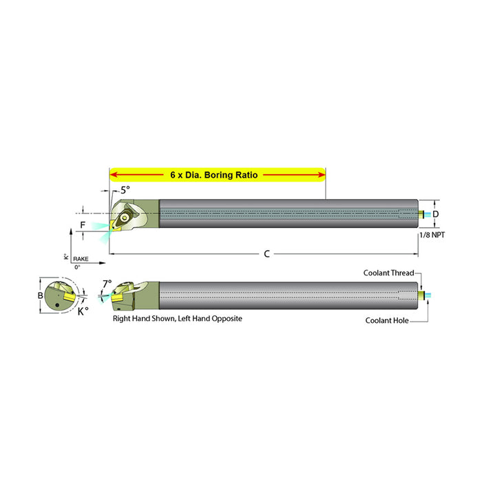 Dorian Tool E16R-ADCLNR-4 Carbide Shank Indexable Boring Bar, 60067