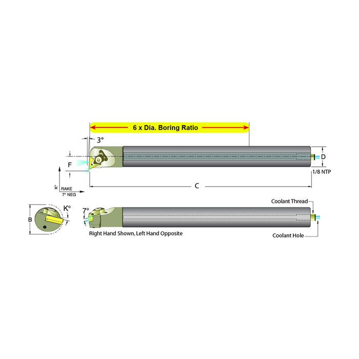 Dorian Tool E25M-R-ADTUNR-16 Carbide Shank Indexable Boring Bar, 60085