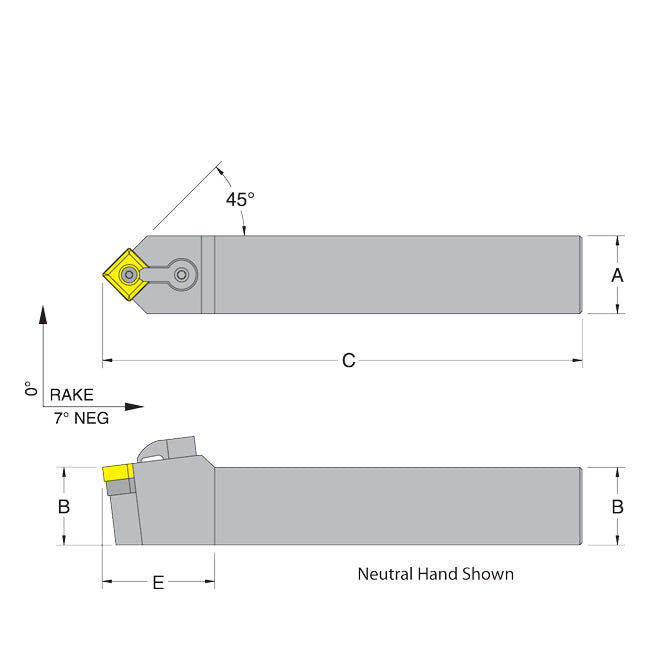 Dorian 50398 MSDNN12-3B Neutral Toolholder for SNM_322 inserts