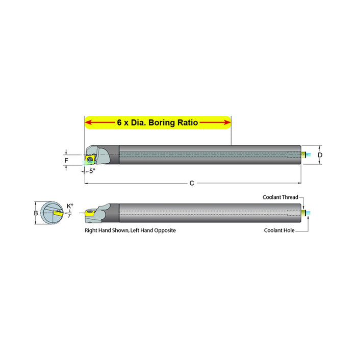 Dorian Tool E05K-SCLPR-1.8 Carbide Shank Indexable Boring Bar, 59631
