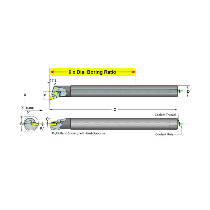Dorian Tool E12M-R-SDQCR-07 Carbide Shank Indexable Boring Bar, 59701