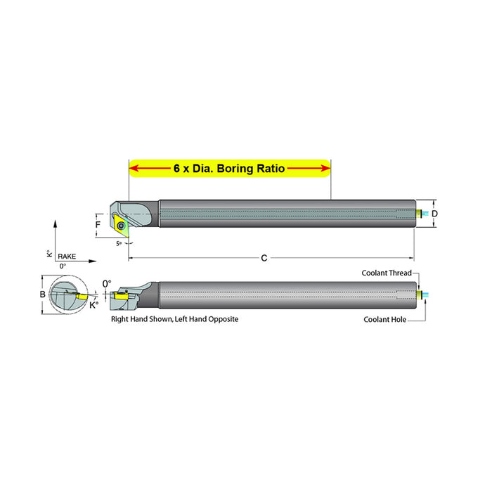 Dorian Tool E12S-SDXCL-3 Carbide Shank Indexable Boring Bar, 60010