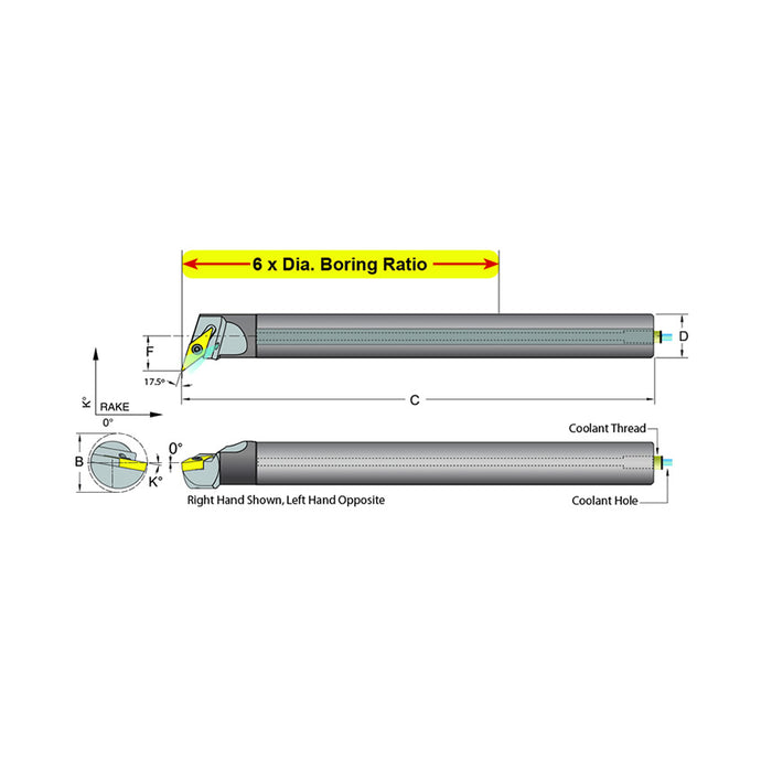 Dorian Tool E10M-SVQCR-2 Carbide Shank Indexable Boring Bar, 59819