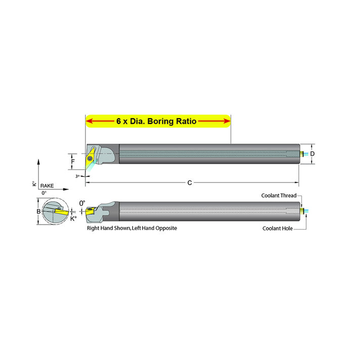 Dorian Tool E10M-SVUCL-2 Carbide Shank Indexable Boring Bar, 59828