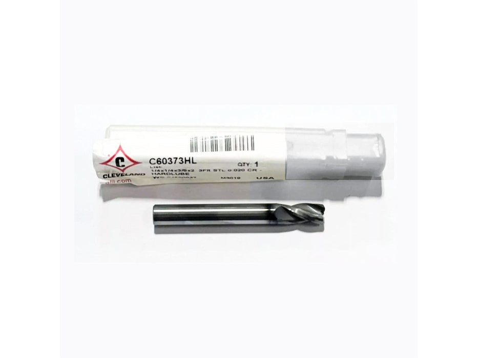Cleveland Twist 1/4" 3FL Carbide End Mill .020" CR HardLube Coating, C60373HL