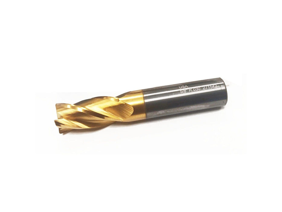 Rapidkut 5/8" 4FL 0.030 CR Carbide End Mill, TiN Coated, DD8325390