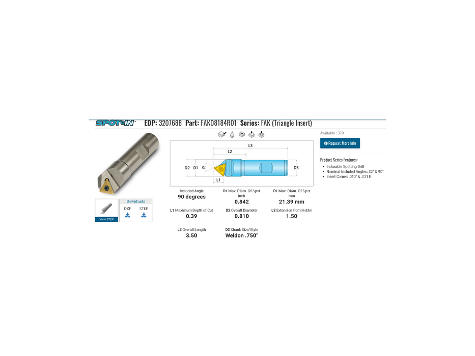 INGERSOLL FAK-INDEXABLE SPOT DRILL*TRIANGLE INSERT* : IRONTIME SALES INC INGERSOLL FAK-INDEXABLE SPOT DRILL*TRIANGLE INSERT* : IRONTIME SALES INC