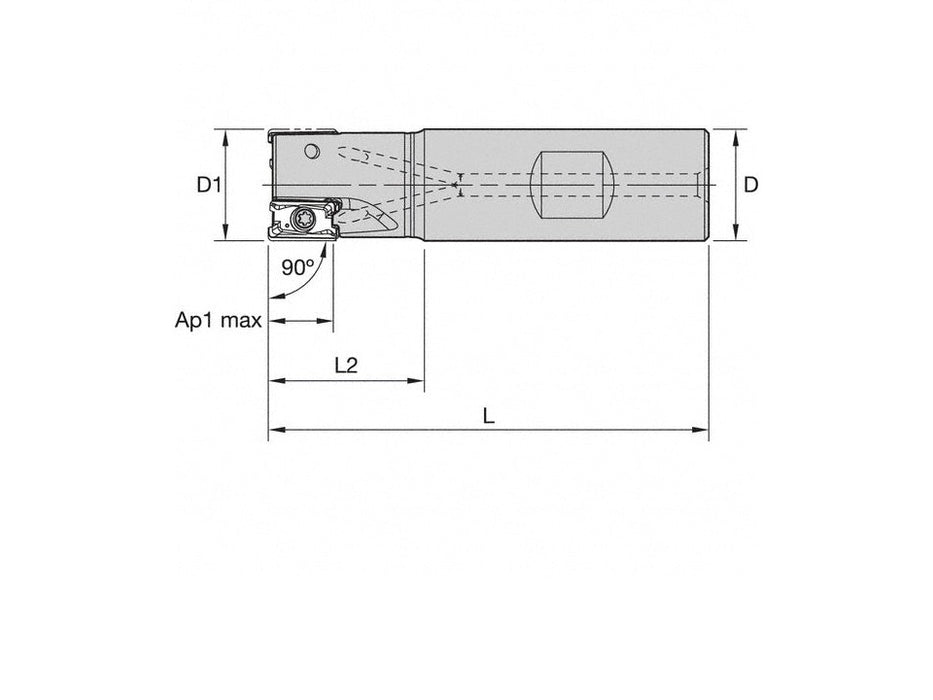 Kennametal 3/4" 3-Flute Indexable End Mill, Coolant Thru, 6139930