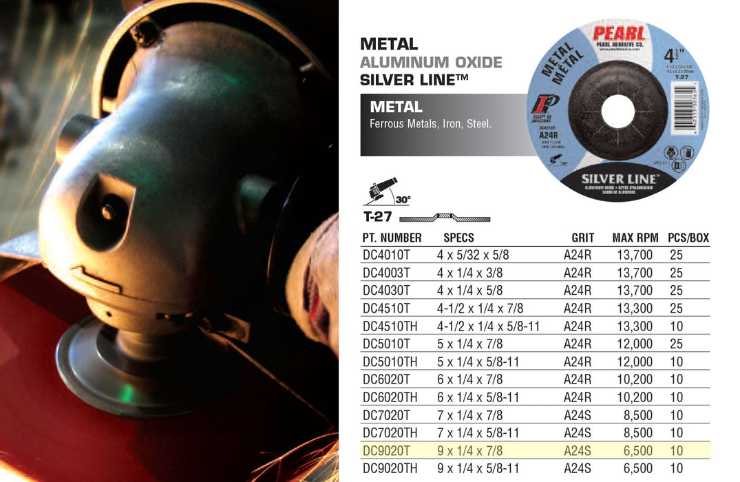 Pearl Silverline DC9020T 9 x 1/4 x 7/8 Depressed Center Grinding Wheels (Pack of 10)