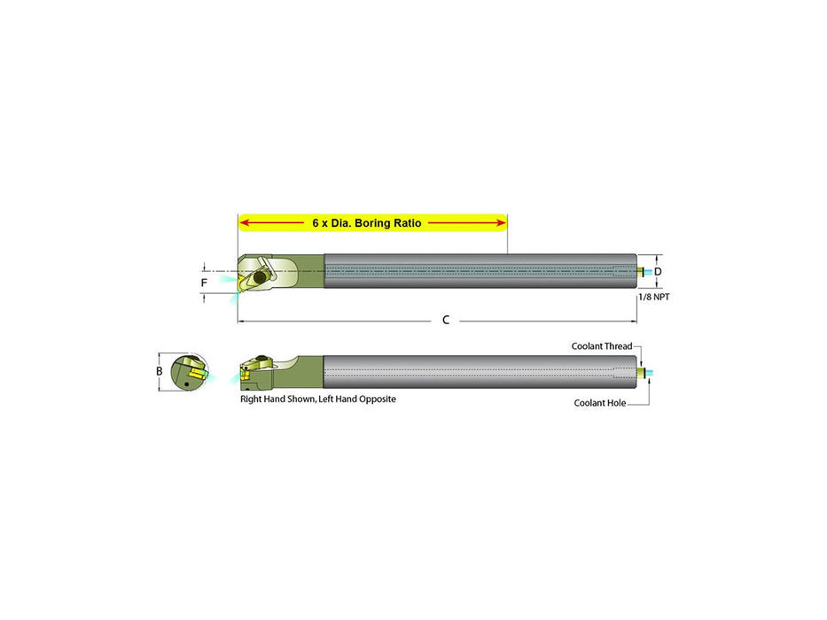Dorian Tool E12Q-ADLNR-16 Carbide Shank Indexable Threading Bar, 60145
