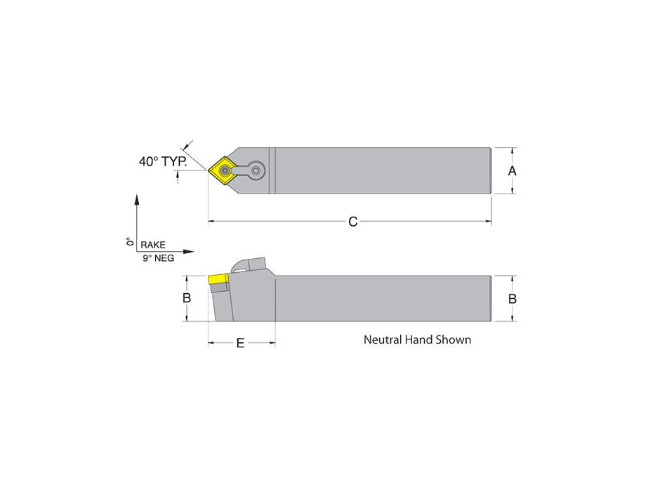 Dorian 50200 MCMNN16-4D Neutral Toolholder for CNM_432 inserts