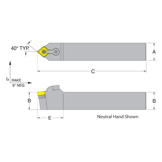Dorian 50208 MCMNN20-6D Neutral Toolholder for CNM_643 inserts