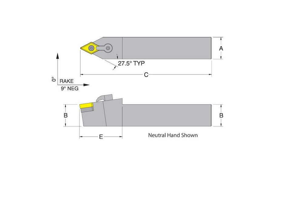 Dorian 50376 MDPNN16-5D Neutral Toolholder for DNM_543 inserts