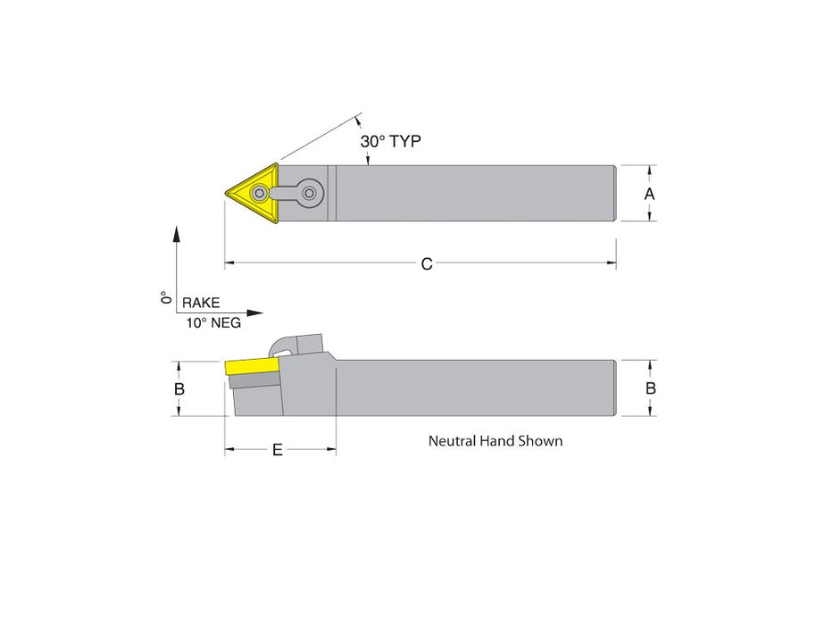 Dorian 50698 MTENN12-4B Neutral Toolholder for TNM_432 inserts