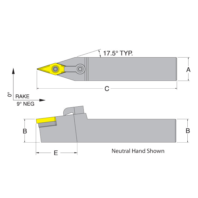 Dorian 51162 MVVNN16-3C Neutral Toolholder for VNM_332 inserts