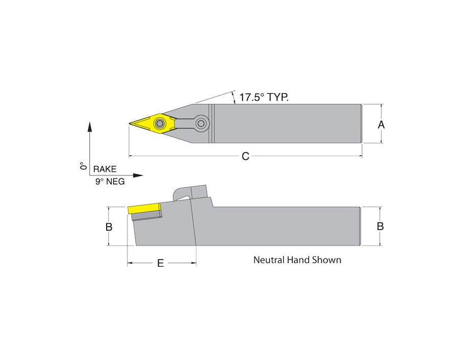 Dorian 51168 MVVNN16-4D Neutral Toolholder for VNM_432 inserts