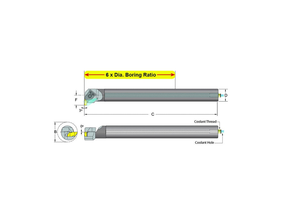 Dorian Tool E10M-NER-2 Carbide Shank Indexable Threading Bar, 59959