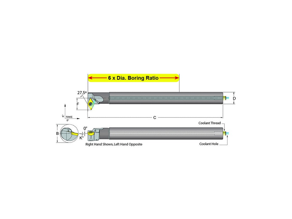 Dorian Tool E08R-SDNCR-2 Carbide Shank Indexable Boring Bar, 59679