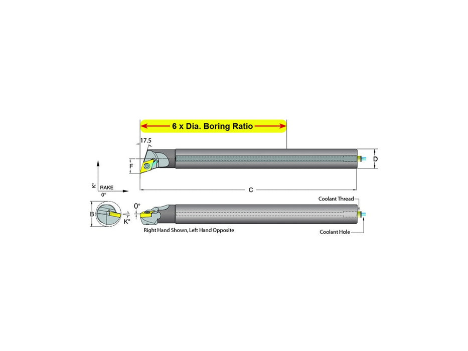Dorian Tool E12M-R-SDQCR-07 Carbide Shank Indexable Boring Bar, 59701