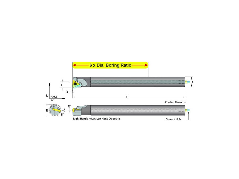 Dorian Tool E05K-STUCR-1.2 Carbide Shank Indexable Boring Bar, 59755