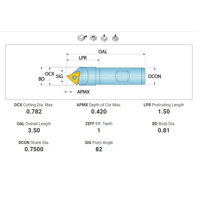 Ingersoll FAK-07184R02 82-Deg. Spotting Drill for Triangle Insert 3207958