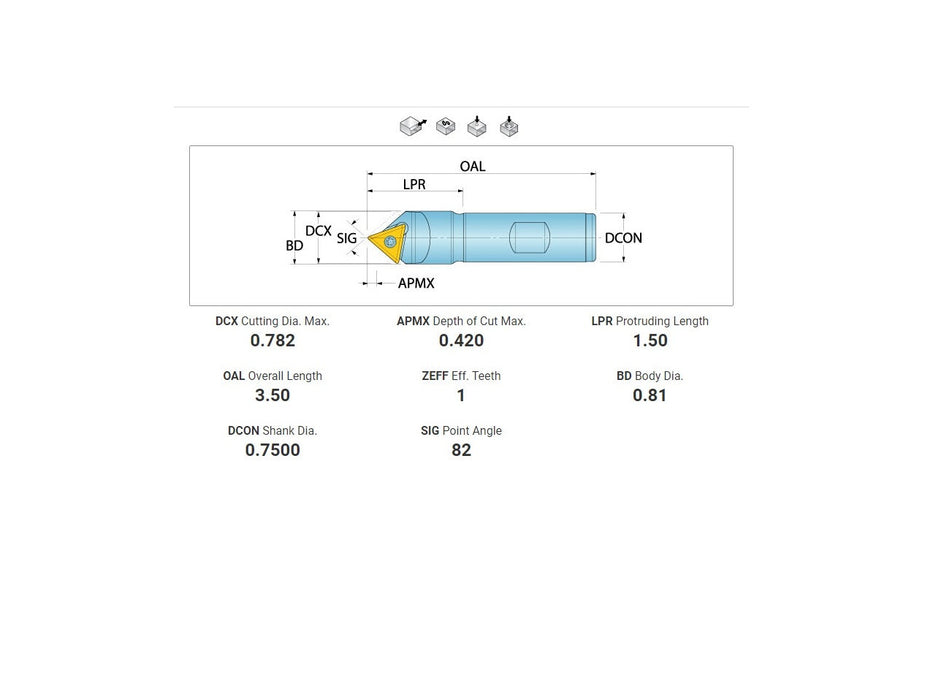Ingersoll FAK-07184R02 82-Deg. Spotting Drill for Triangle Insert 3207958
