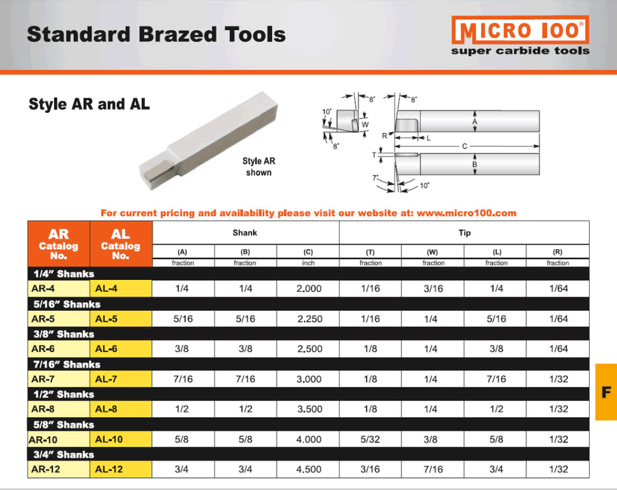 Micro 100 AL-6 Brazed Tool Bit,  3/8" Shank, 2.50 OAL, AL6