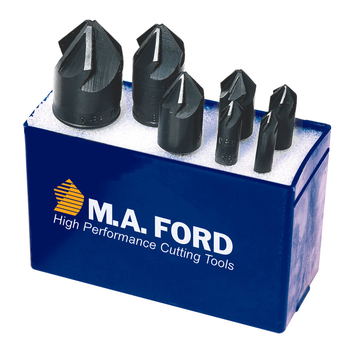 MA Ford 79000001, 60-Deg.Chatterless HSS Countersink Set, 1/4, 5/16, 3/8, 1/2, 5/8, 3/4,1