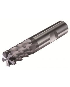 Micro 100 1/4" 5FL carbide end mill 45-deg. CR .020  uncoated