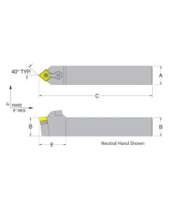 Dorian 50204 MCMNN20-5D Neutral Toolholder for CNM_543 inserts