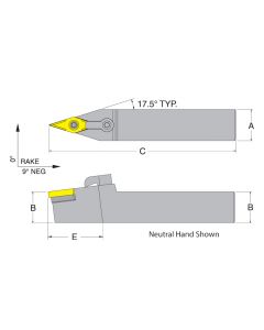 Dorian 51166 MVVNN16-4C Neutral Toolholder for VNM_432 inserts